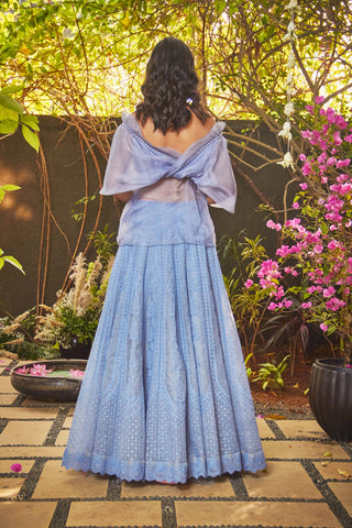 Jade By Monica & Karishma-Blue Lehenga And Off-Shoulder Top-INDIASPOPUP.COM