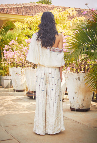 Jade By Monica & Karishma-Ivory Palazzo And Off Shoulder Top-INDIASPOPUP.COM