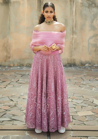 Jade By Monica & Karishma-Dusty Rose Embroidered Gown-INDIASPOPUP.COM