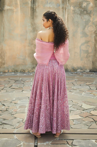 Jade By Monica & Karishma-Dusty Rose Embroidered Gown-INDIASPOPUP.COM