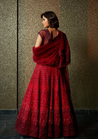 Jade By Monica & Karishma-Red Ombre Lehenga Set-INDIASPOPUP.COM