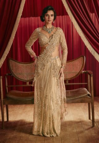 Jennifer gold drape sari and blouse