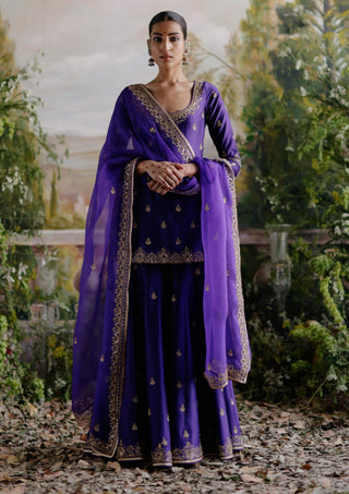 Jigar Mali-Purple Embroidery Kurta Sharara Set-INDIASPOPUP.COM