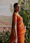 Jigar Mali-Rust Orange Sari Set-INDIASPOPUP.COM