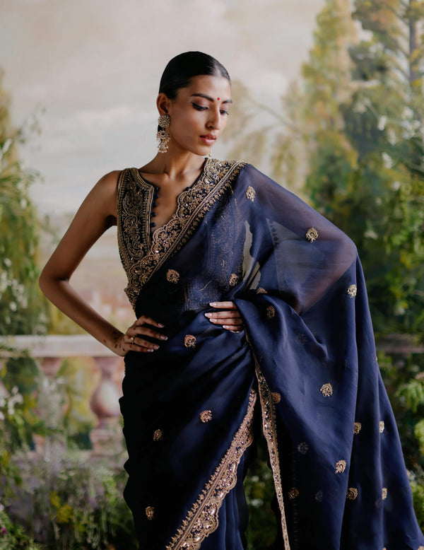 Dark Blue Banarasi Semi Kora Organza Saree|Handloom Saree |Jhakhas.Com