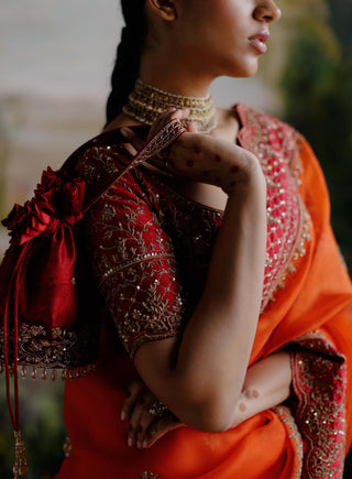 Jigar Mali-Tiger Lily Orange Sari Set-INDIASPOPUP.COM