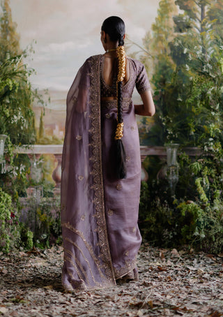 Jigar Mali-Antique Violet Sari Set-INDIASPOPUP.COM