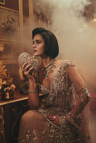 Juliana nude brown drape sari and blouse