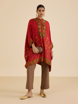 Red and multi sreshtha printed kaftan