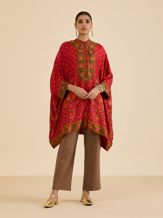 Red and multi sreshtha printed kaftan