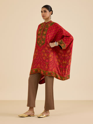 Red and multi sreshtha printed kaftan