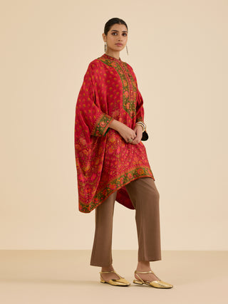 Red and multi sreshtha printed kaftan