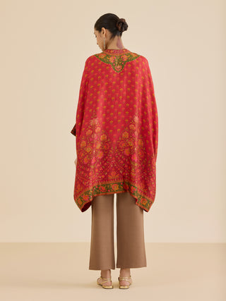Red and multi sreshtha printed kaftan