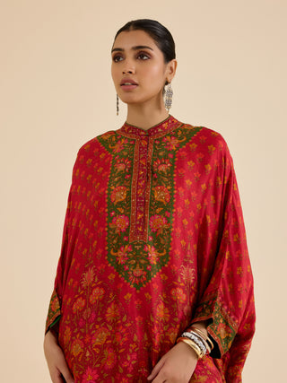 Red and multi sreshtha printed kaftan