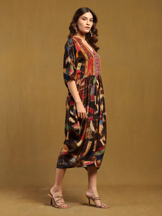 Brown velvet patchwork kaftan dress