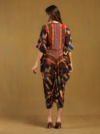 Brown velvet patchwork kaftan dress