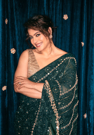 Green vanamala chikankari sari and blouse