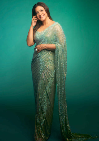 Itrh-Gleaming Mint Jewel Sari And Blouse-INDIASPOPUP.COM
