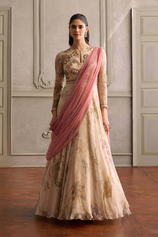 Ariya ivory and blush pink anarkali with dupatta
