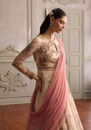 Ariya ivory and blush pink anarkali with dupatta