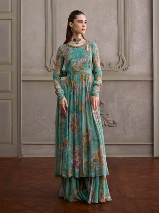 Navyha mint teal angrakha set