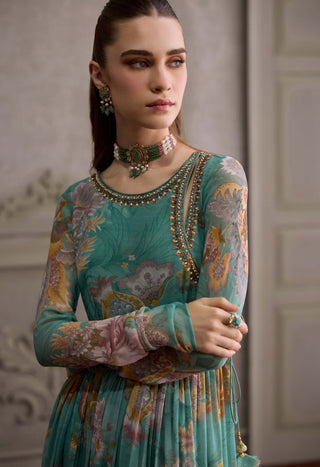 Navyha mint teal angrakha set