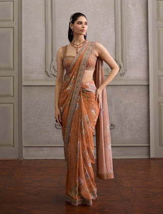 Yasmin apricot pre-draped sari with blouse