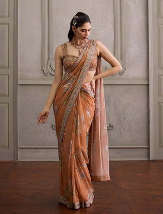 Yasmin apricot pre-draped sari with blouse