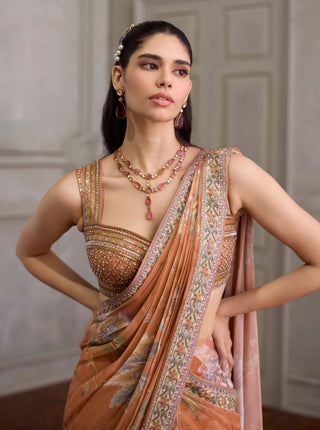 Yasmin apricot pre-draped sari with blouse