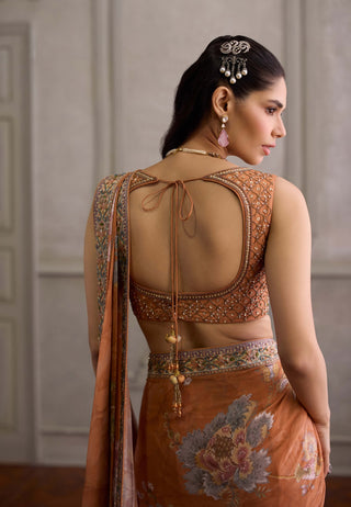 Yasmin apricot pre-draped sari with blouse