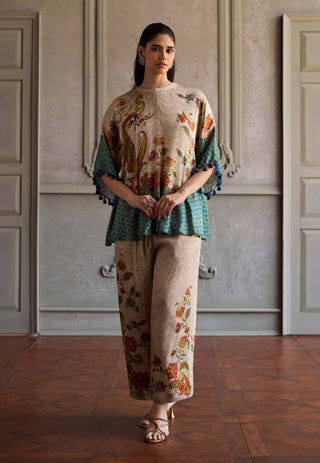 Sahira beige and sea green tunic with pants