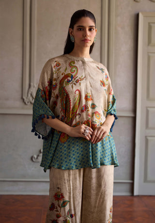 Sahira beige and sea green tunic with pants