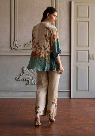 Sahira beige and sea green tunic with pants
