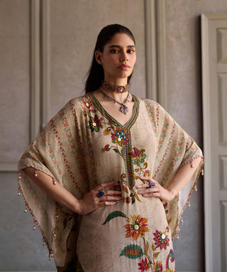 Jisha beige multicolour kaftan