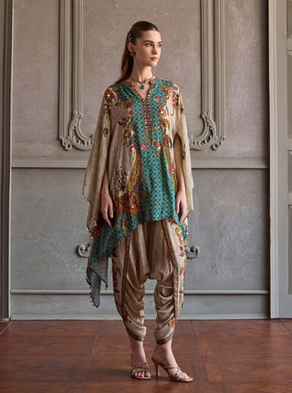 Leena beige and sea green kaftan set