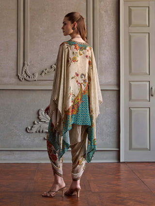 Leena beige and sea green kaftan set