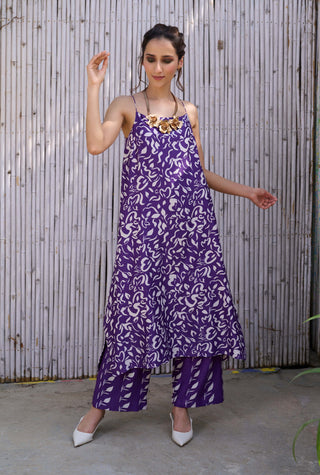 Kanelle-Purple Gazal Print Tunic And Cape Set-INDIASPOPUP.COM