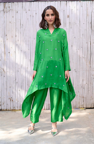 Kanelle-Green Saachi Solid Tunic And Pant-INDIASPOPUP.COM