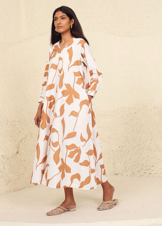 Kanelle-Milani Beige Print Dress-INDIASPOPUP.COM
