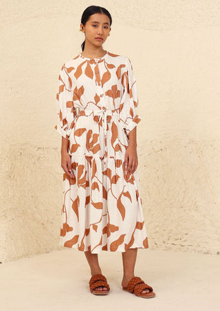 Kanelle-Luna Beige Print Dress-INDIASPOPUP.COM