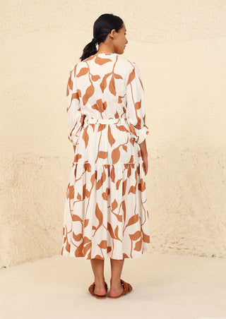 Kanelle-Luna Beige Print Dress-INDIASPOPUP.COM