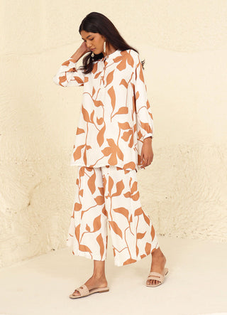 Kanelle-Selena Beige Printed Tunic And Trouser-INDIASPOPUP.COM