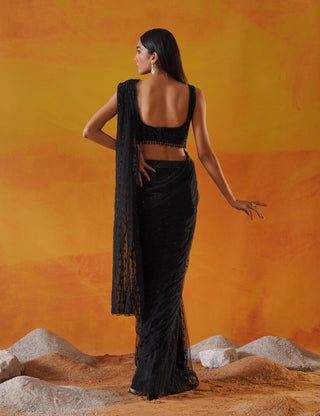 Kapda Dori-Black Drape Sari Set-INDIASPOPUP.COM