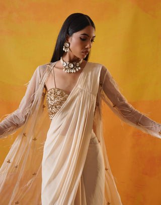 Kapda Dori-Ivory Georgette Sari And Jacket Set-INDIASPOPUP.COM