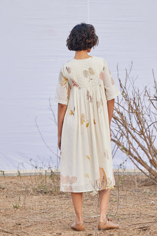 Kharakapas-Alabaster Offwhite Cotton Dress-INDIASPOPUP.COM