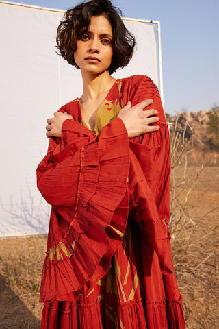 Kharakapas-Mahogany Brick Red Dress-INDIASPOPUP.COM