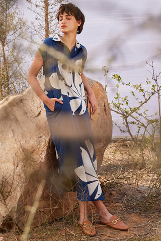 Kharakapas-Azalea Deep Blue Shirt Dress-INDIASPOPUP.COM