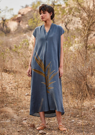 Kharakapas-Bobtail Gray Kaftan Dress-INDIASPOPUP.COM