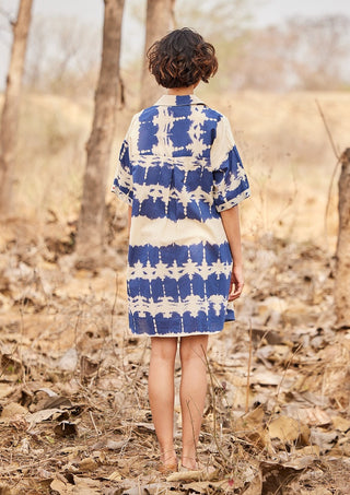 Kharakapas-Barish Blue Shirt Dress-INDIASPOPUP.COM