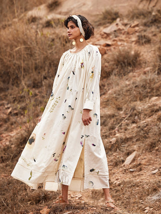 Kharakapas-Gul Offwhite Maxi Print Dress-INDIASPOPUP.COM